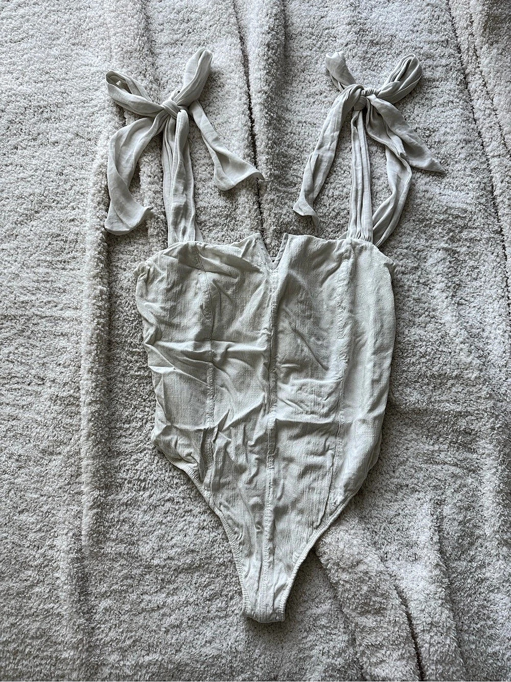 Free People Lola Shoulder Tie Seamed Bodysuit White